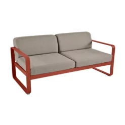Fermob Bellevie 2-zits Loungebank Kussen Grey Taupe Red Ochre